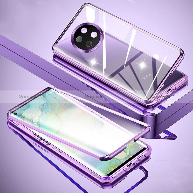 Luxury Aluminum Metal Frame Mirror Cover Case 360 Degrees for Xiaomi Redmi Note 9T 5G Purple