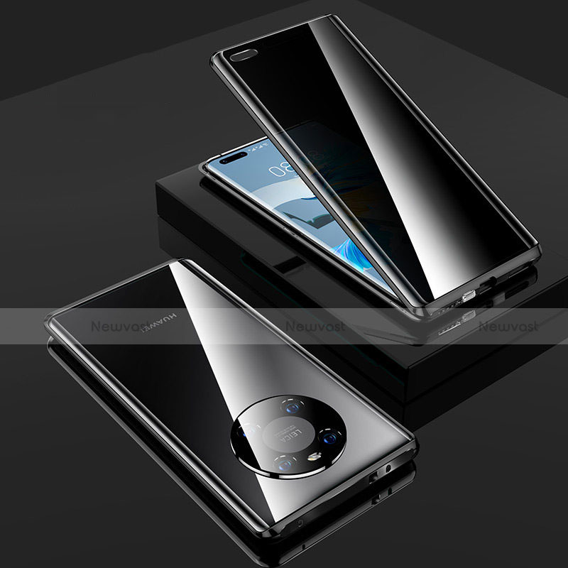 Luxury Aluminum Metal Frame Mirror Cover Case 360 Degrees K01 for Huawei Mate 40E Pro 4G Black