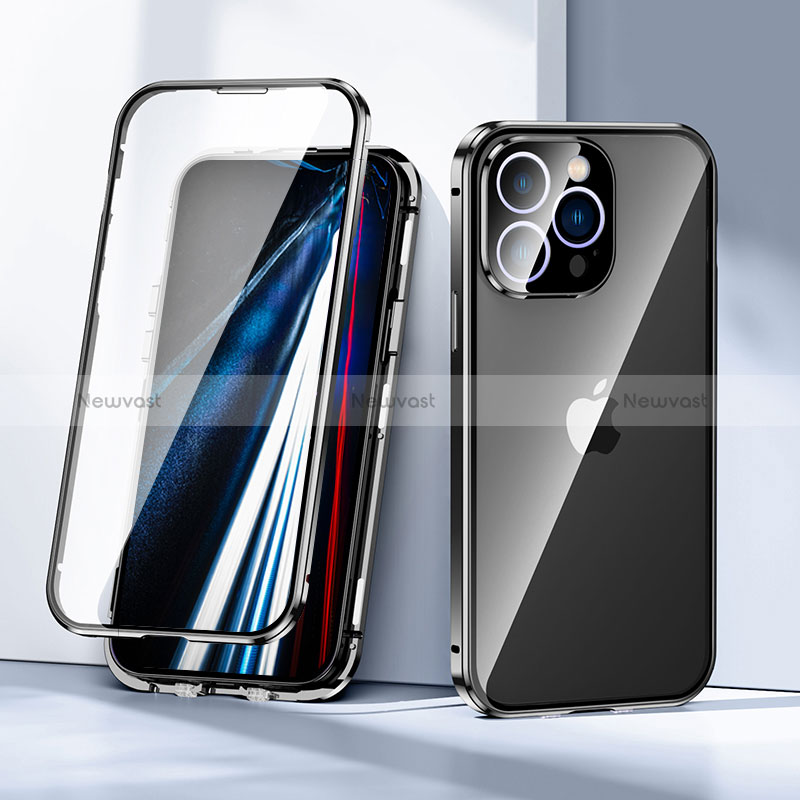 Luxury Aluminum Metal Frame Mirror Cover Case 360 Degrees LK1 for Apple iPhone 13 Pro Black