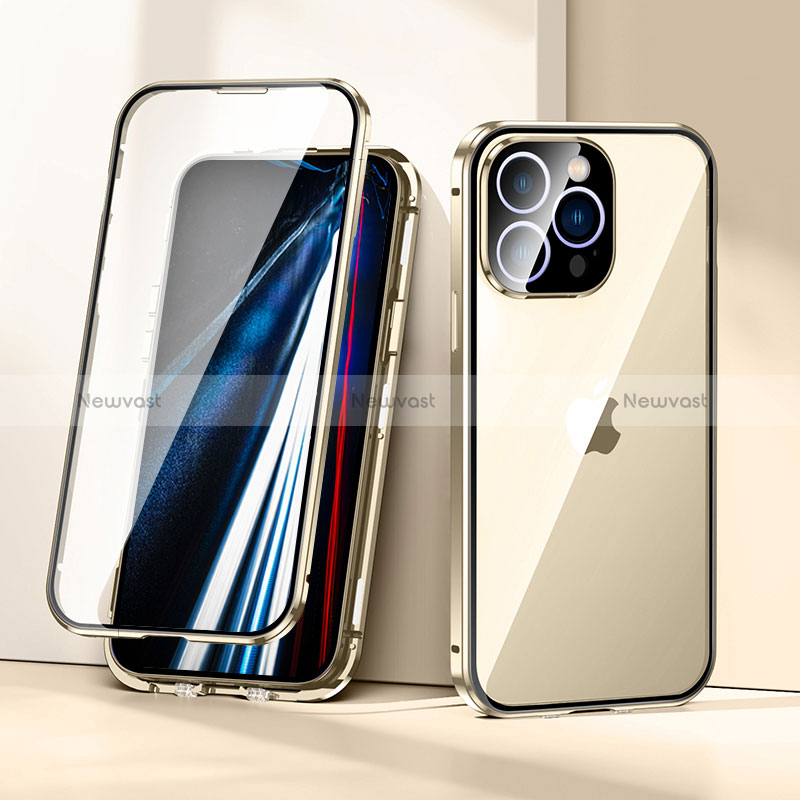 Luxury Aluminum Metal Frame Mirror Cover Case 360 Degrees LK1 for Apple iPhone 13 Pro Max Gold