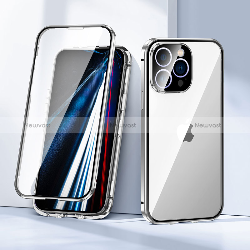 Luxury Aluminum Metal Frame Mirror Cover Case 360 Degrees LK1 for Apple iPhone 13 Pro Silver