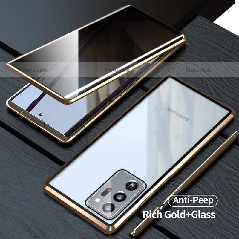 Luxury Aluminum Metal Frame Mirror Cover Case 360 Degrees LK1 for Samsung Galaxy Note 20 Ultra 5G Gold