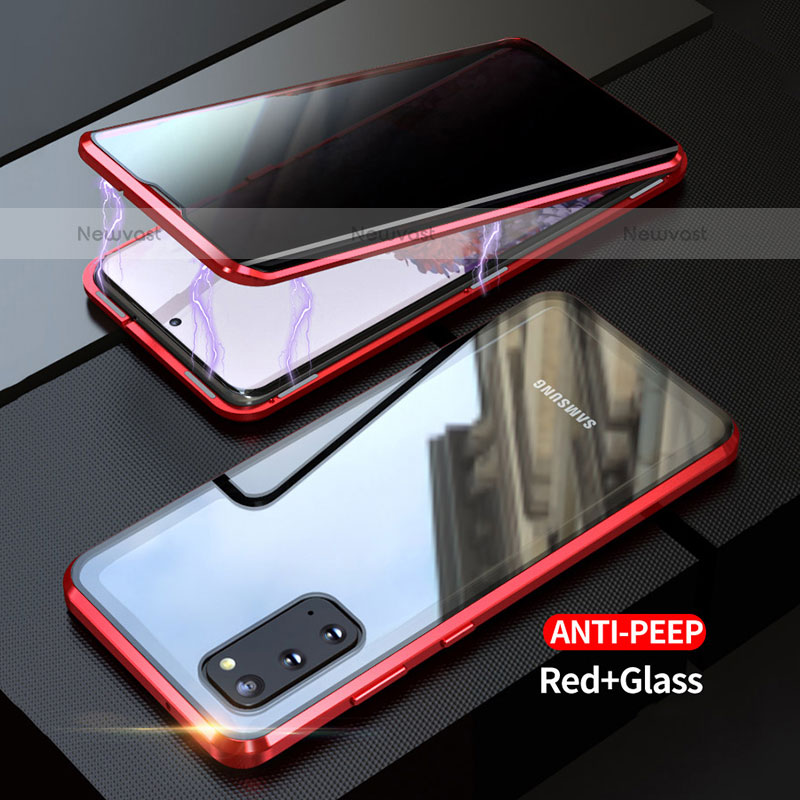 Luxury Aluminum Metal Frame Mirror Cover Case 360 Degrees LK1 for Samsung Galaxy S20 5G Red