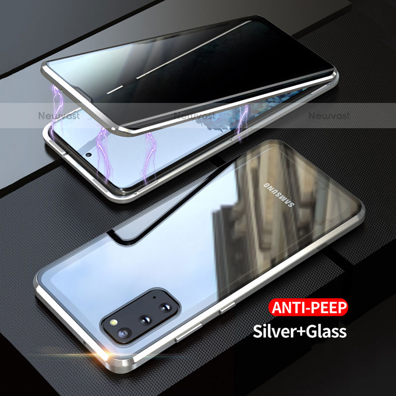 Luxury Aluminum Metal Frame Mirror Cover Case 360 Degrees LK1 for Samsung Galaxy S20 5G Silver