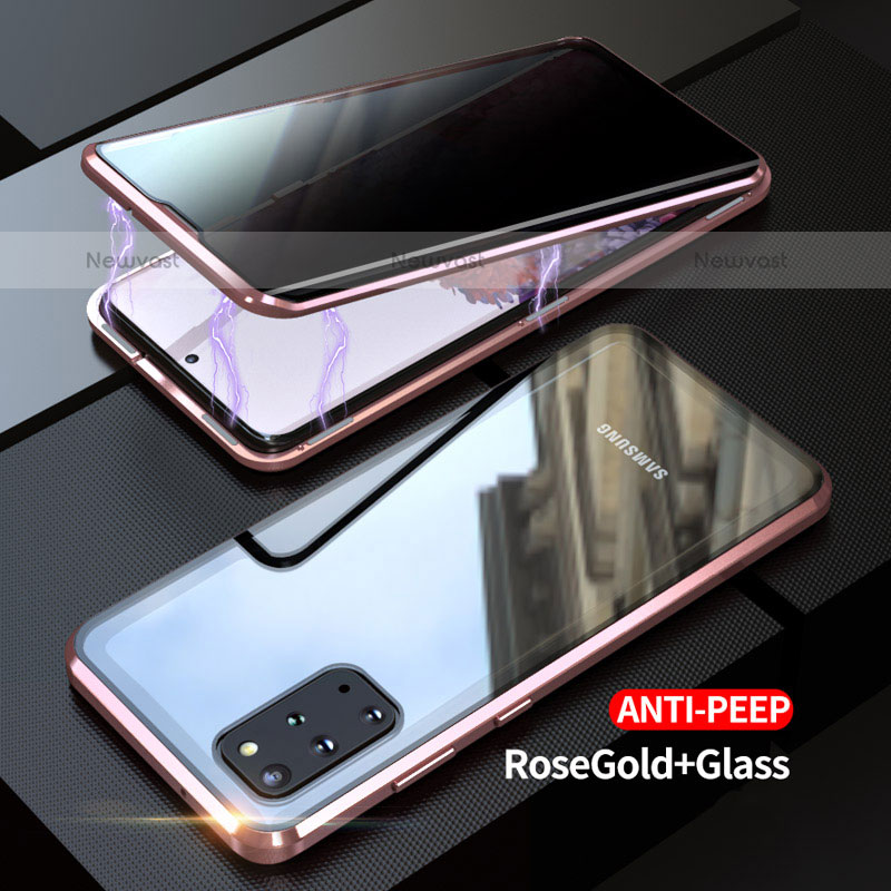 Luxury Aluminum Metal Frame Mirror Cover Case 360 Degrees LK1 for Samsung Galaxy S20 Plus 5G Rose Gold