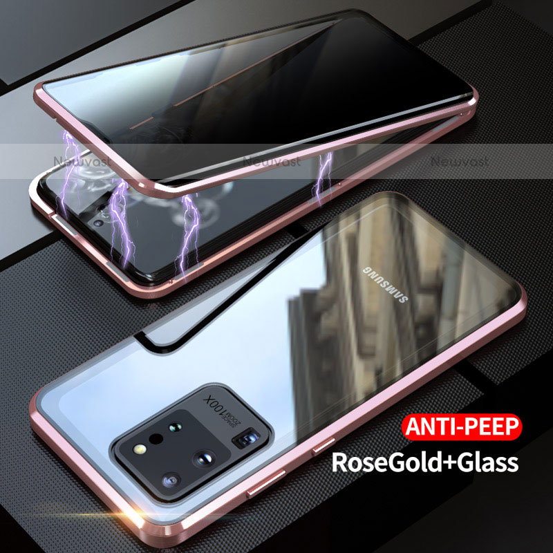 Luxury Aluminum Metal Frame Mirror Cover Case 360 Degrees LK1 for Samsung Galaxy S20 Ultra 5G Rose Gold