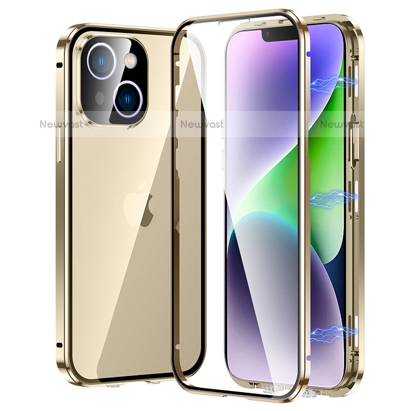 Luxury Aluminum Metal Frame Mirror Cover Case 360 Degrees LK2 for Apple iPhone 13 Gold