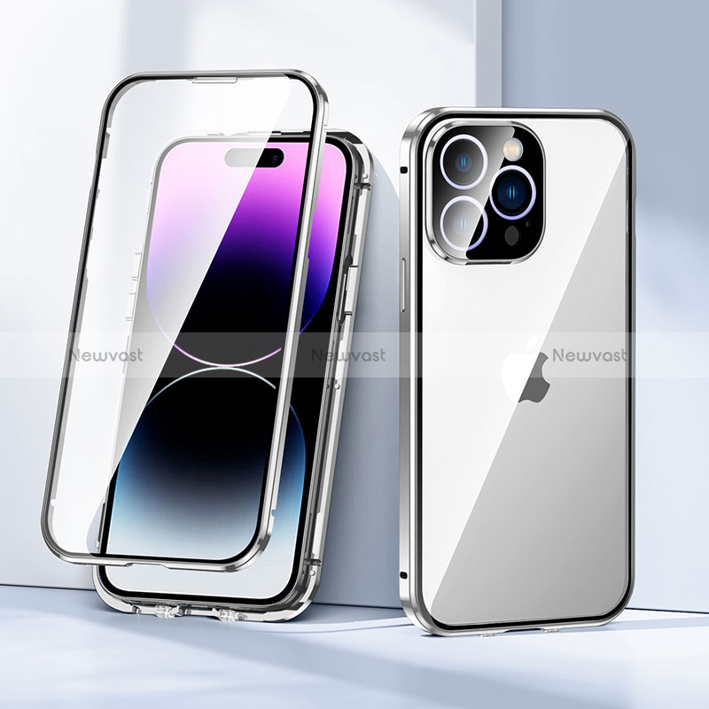 Luxury Aluminum Metal Frame Mirror Cover Case 360 Degrees LK2 for Apple iPhone 14 Pro Silver