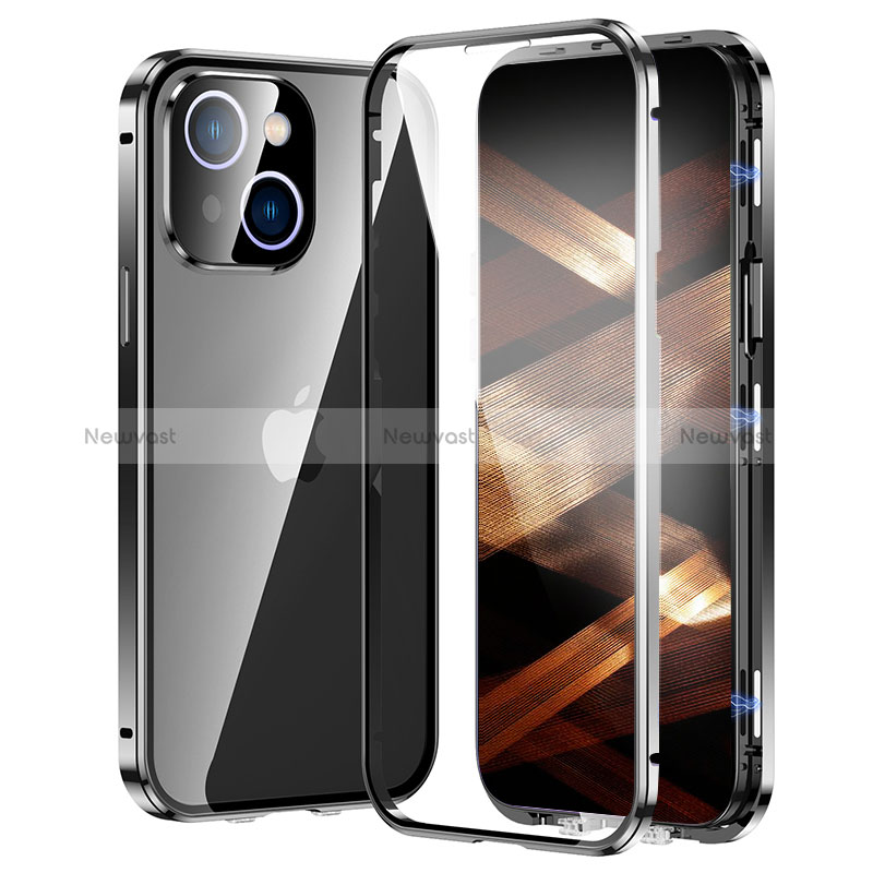 Luxury Aluminum Metal Frame Mirror Cover Case 360 Degrees LK2 for Apple iPhone 15 Black