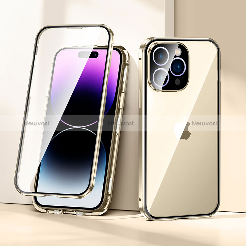 Luxury Aluminum Metal Frame Mirror Cover Case 360 Degrees LK2 for Apple iPhone 15 Pro Gold