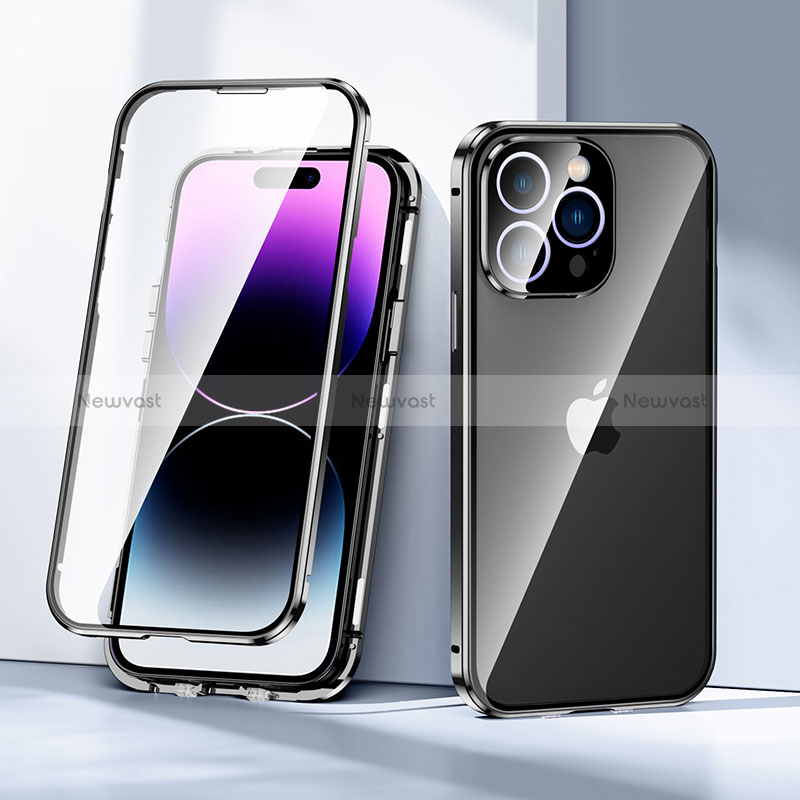 Luxury Aluminum Metal Frame Mirror Cover Case 360 Degrees LK2 for Apple iPhone 16 Pro Max Black