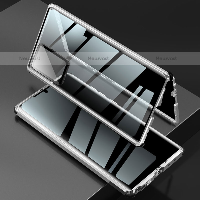 Luxury Aluminum Metal Frame Mirror Cover Case 360 Degrees LK2 for Samsung Galaxy Note 20 Ultra 5G Silver