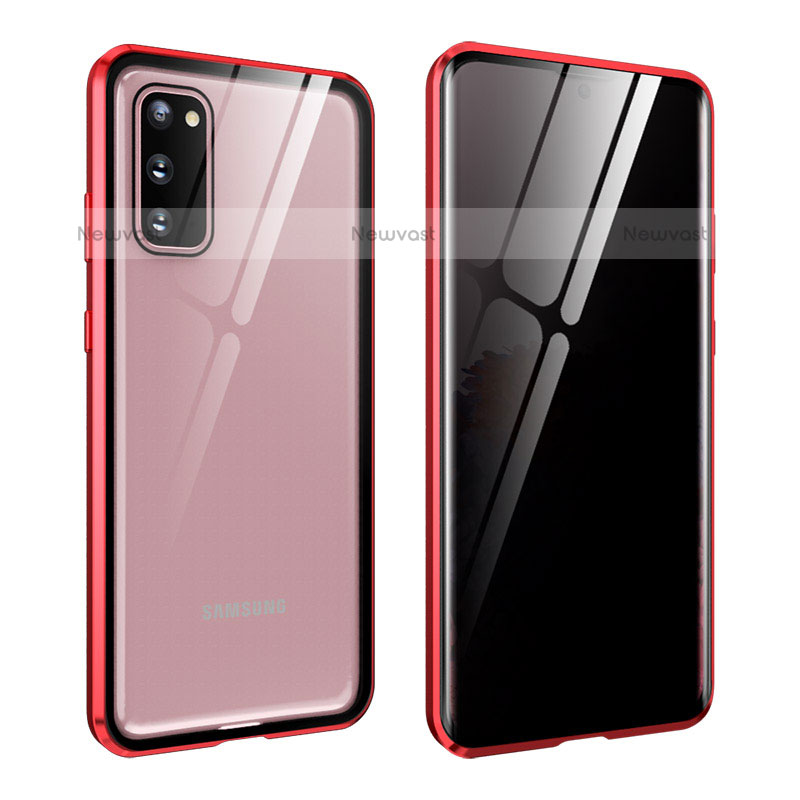 Luxury Aluminum Metal Frame Mirror Cover Case 360 Degrees LK2 for Samsung Galaxy S20 5G Red