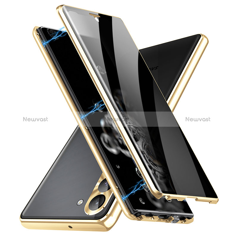 Luxury Aluminum Metal Frame Mirror Cover Case 360 Degrees LK2 for Samsung Galaxy S22 5G Gold