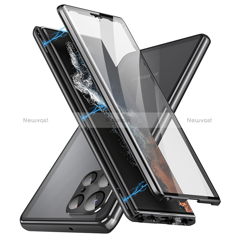 Luxury Aluminum Metal Frame Mirror Cover Case 360 Degrees LK2 for Samsung Galaxy S22 Ultra 5G Black