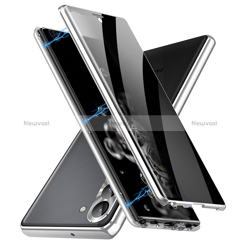 Luxury Aluminum Metal Frame Mirror Cover Case 360 Degrees LK2 for Samsung Galaxy S23 5G Silver