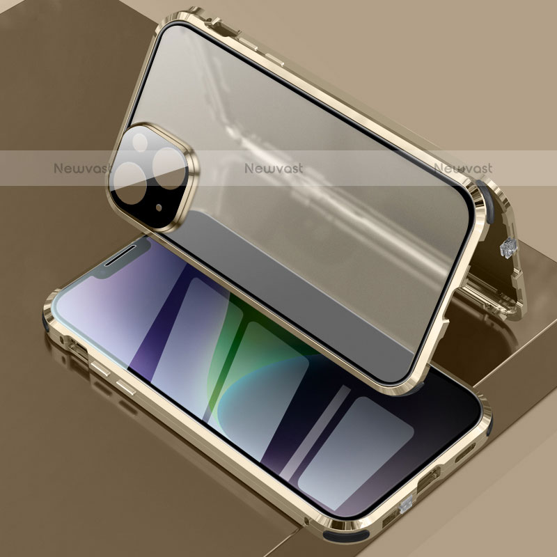 Luxury Aluminum Metal Frame Mirror Cover Case 360 Degrees LK3 for Apple iPhone 13 Gold