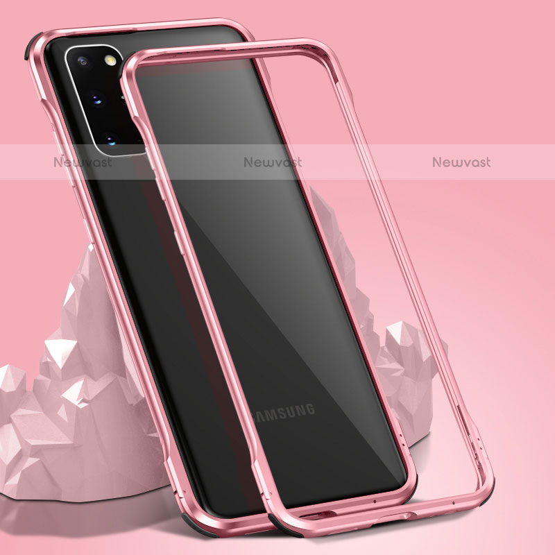 Luxury Aluminum Metal Frame Mirror Cover Case 360 Degrees LK3 for Samsung Galaxy S20 Plus 5G Rose Gold