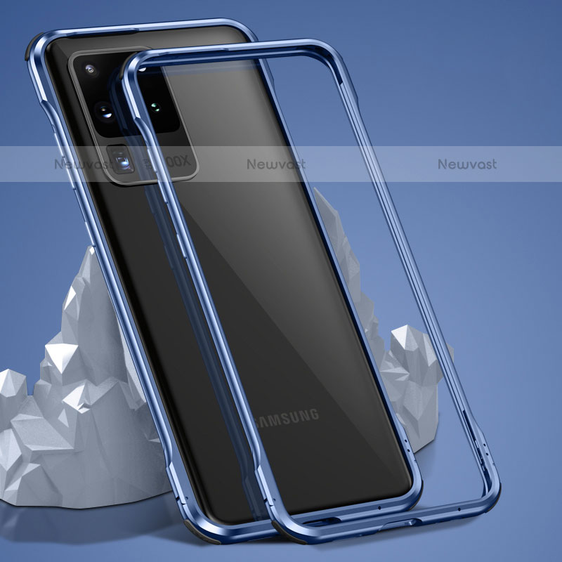 Luxury Aluminum Metal Frame Mirror Cover Case 360 Degrees LK3 for Samsung Galaxy S20 Ultra Blue