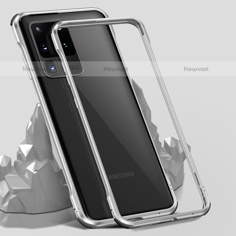 Luxury Aluminum Metal Frame Mirror Cover Case 360 Degrees LK3 for Samsung Galaxy S20 Ultra Silver