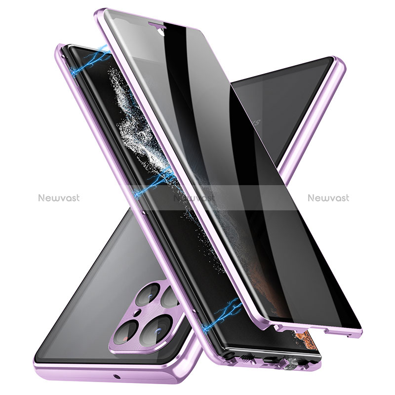 Luxury Aluminum Metal Frame Mirror Cover Case 360 Degrees LK3 for Samsung Galaxy S22 Ultra 5G Purple