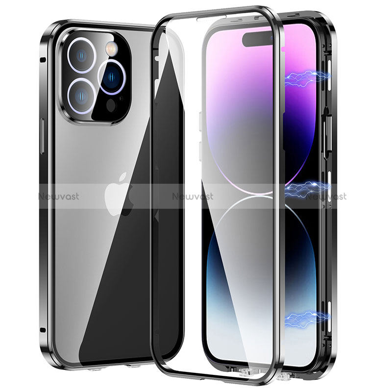 Luxury Aluminum Metal Frame Mirror Cover Case 360 Degrees LO1 for Apple iPhone 14 Pro Max Black