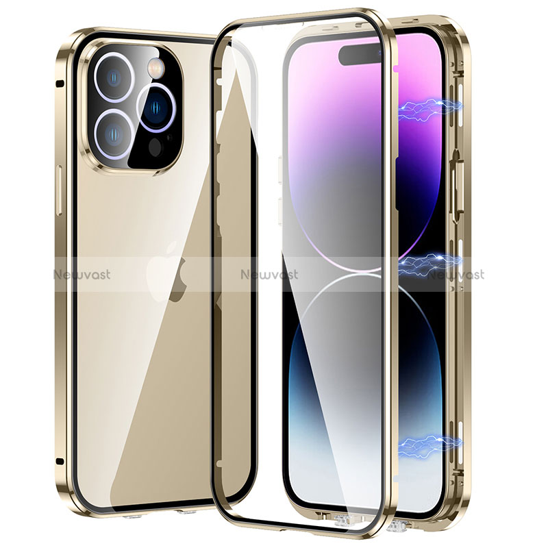 Luxury Aluminum Metal Frame Mirror Cover Case 360 Degrees LO1 for Apple iPhone 15 Pro Gold