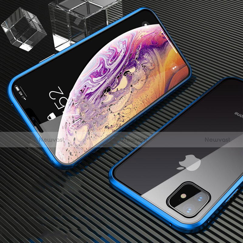 Luxury Aluminum Metal Frame Mirror Cover Case 360 Degrees M01 for Apple iPhone 11 Blue