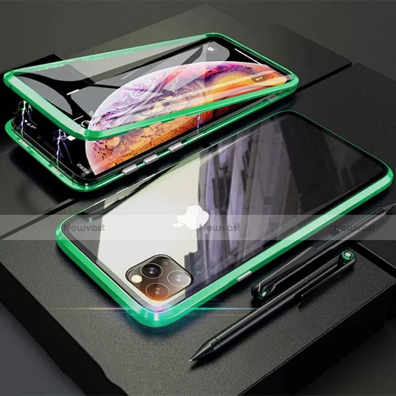 Luxury Aluminum Metal Frame Mirror Cover Case 360 Degrees M01 for Apple iPhone 11 Pro Green