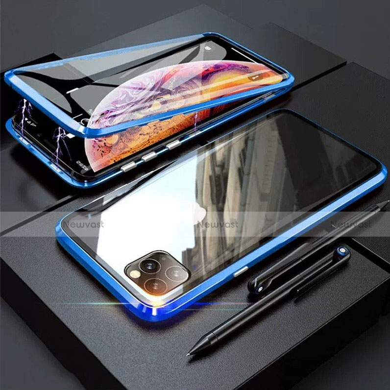 Luxury Aluminum Metal Frame Mirror Cover Case 360 Degrees M01 for Apple iPhone 11 Pro Max Blue