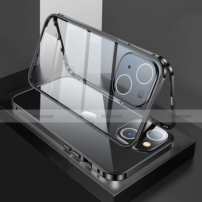 Luxury Aluminum Metal Frame Mirror Cover Case 360 Degrees M01 for Apple iPhone 13 Mini Black