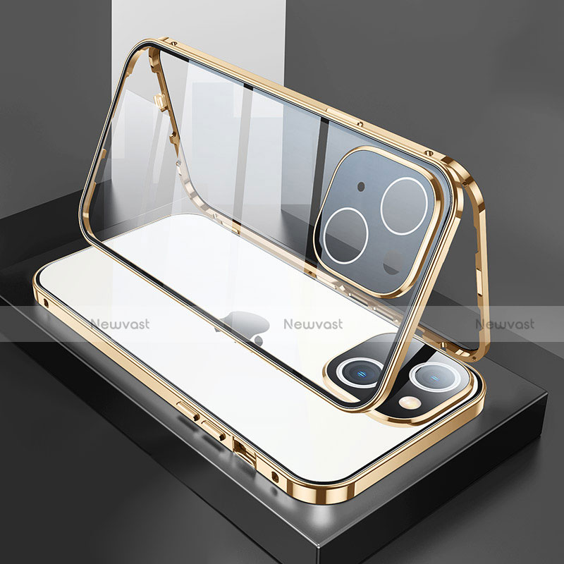 Luxury Aluminum Metal Frame Mirror Cover Case 360 Degrees M01 for Apple iPhone 13 Mini Gold