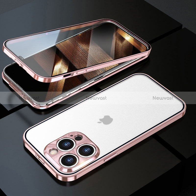 Luxury Aluminum Metal Frame Mirror Cover Case 360 Degrees M01 for Apple iPhone 14 Pro Rose Gold