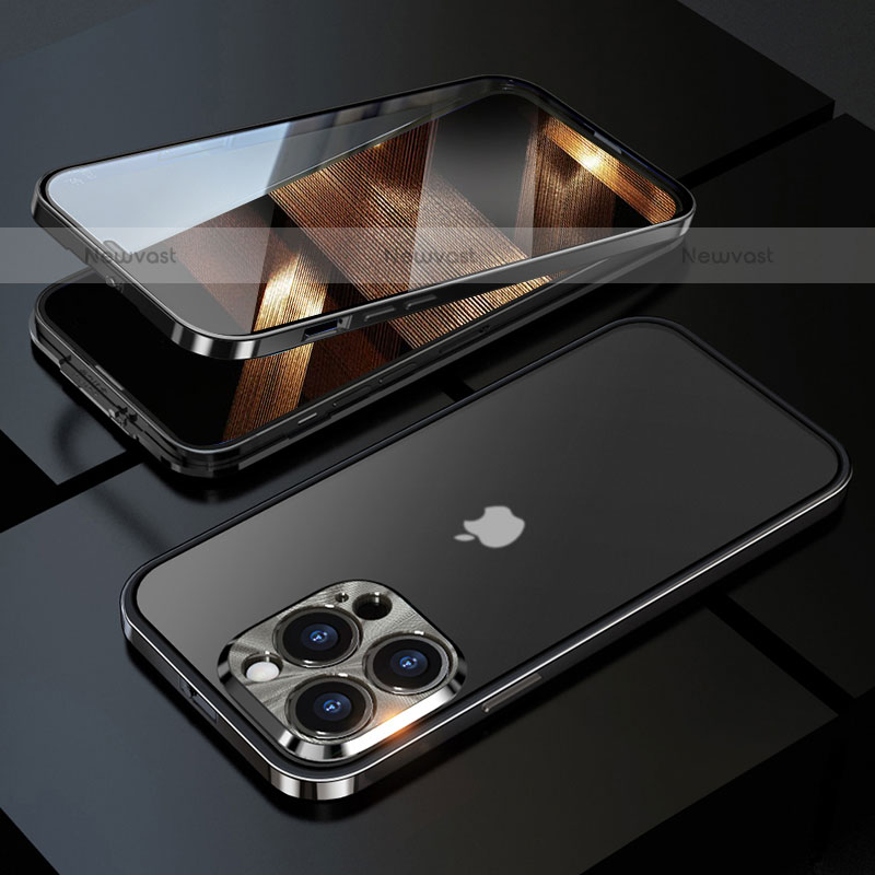 Luxury Aluminum Metal Frame Mirror Cover Case 360 Degrees M01 for Apple iPhone 15 Pro Black