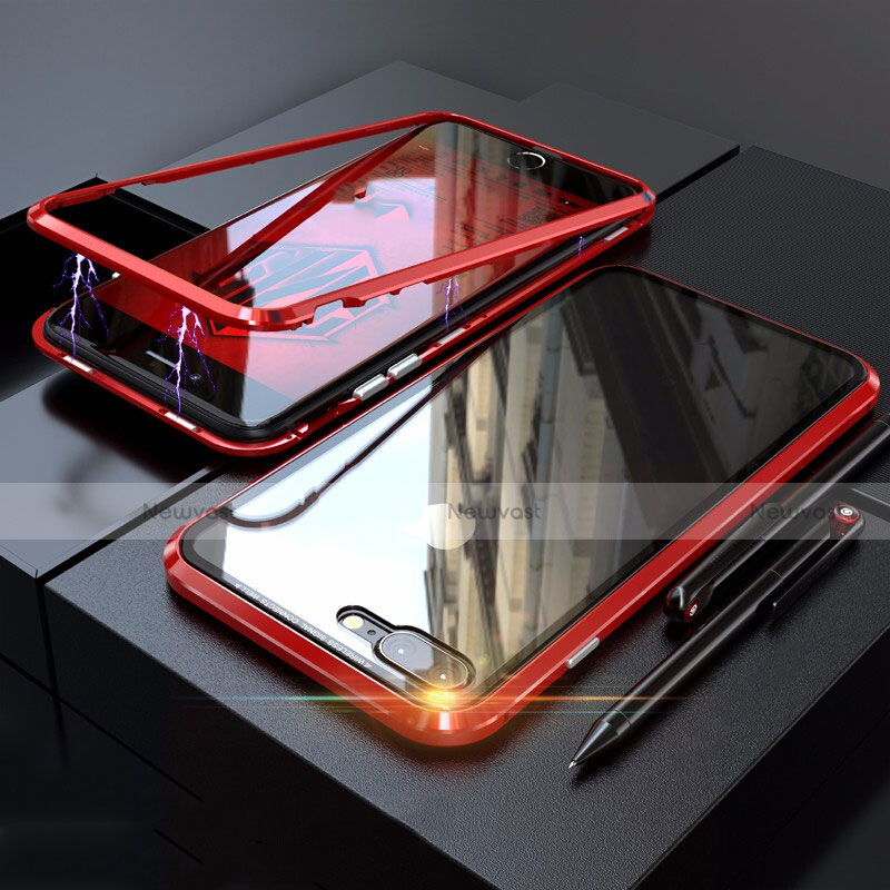 Luxury Aluminum Metal Frame Mirror Cover Case 360 Degrees M01 for Apple iPhone 8 Plus Red