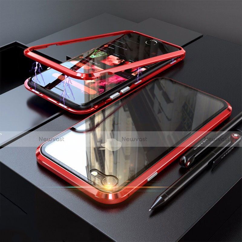 Luxury Aluminum Metal Frame Mirror Cover Case 360 Degrees M01 for Apple iPhone 8 Red