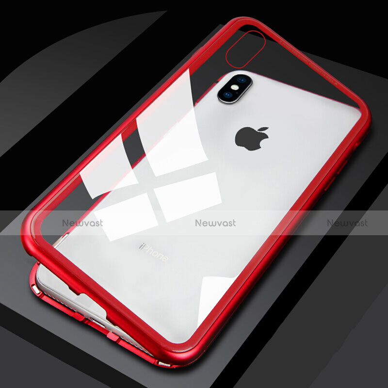 Luxury Aluminum Metal Frame Mirror Cover Case 360 Degrees M01 for Apple iPhone Xs Red