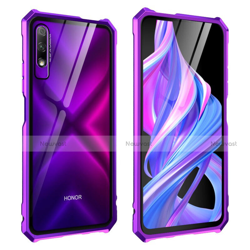 Luxury Aluminum Metal Frame Mirror Cover Case 360 Degrees M01 for Huawei Honor 9X Purple