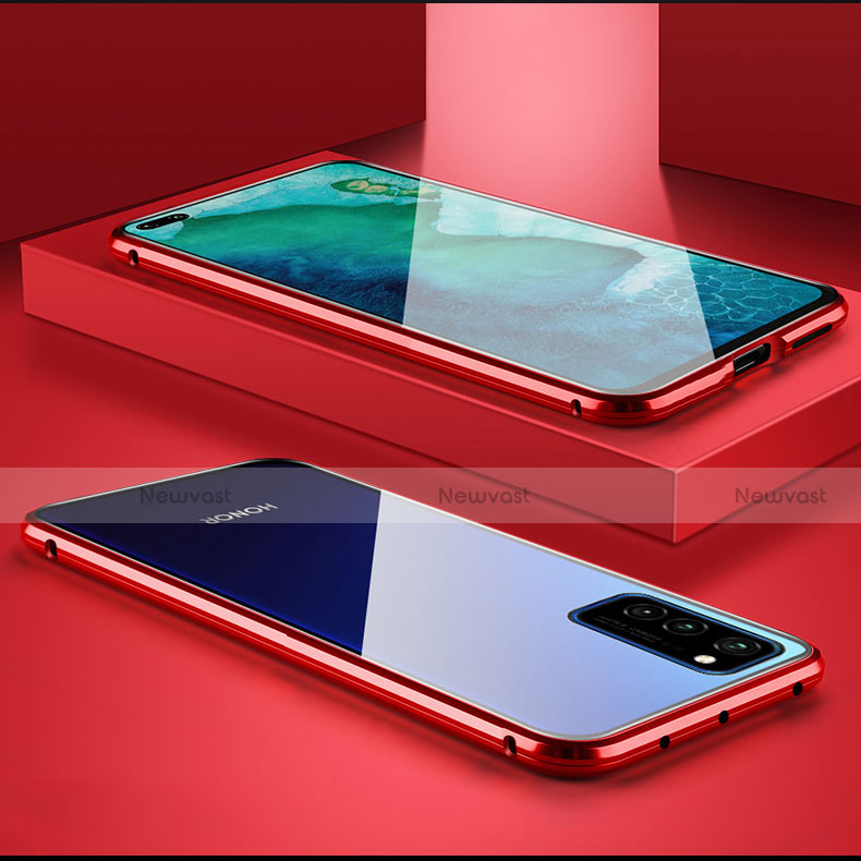 Luxury Aluminum Metal Frame Mirror Cover Case 360 Degrees M01 for Huawei Honor V30 Pro 5G Red