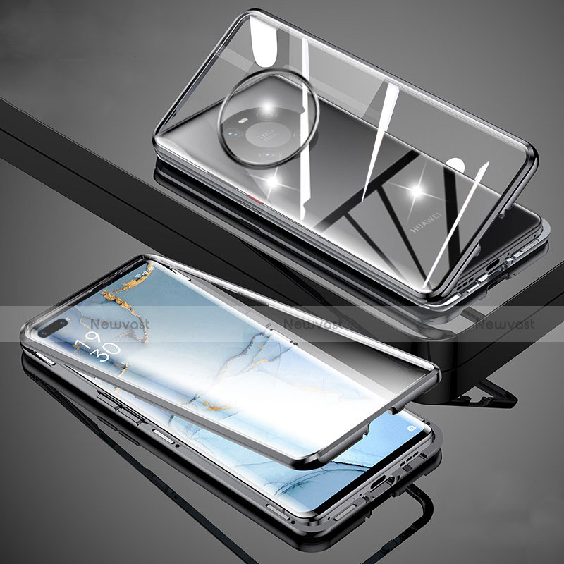 Luxury Aluminum Metal Frame Mirror Cover Case 360 Degrees M01 for Huawei Mate 40 Pro Black