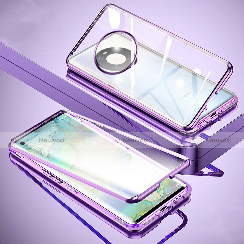 Luxury Aluminum Metal Frame Mirror Cover Case 360 Degrees M01 for Huawei Mate 40E 5G Purple