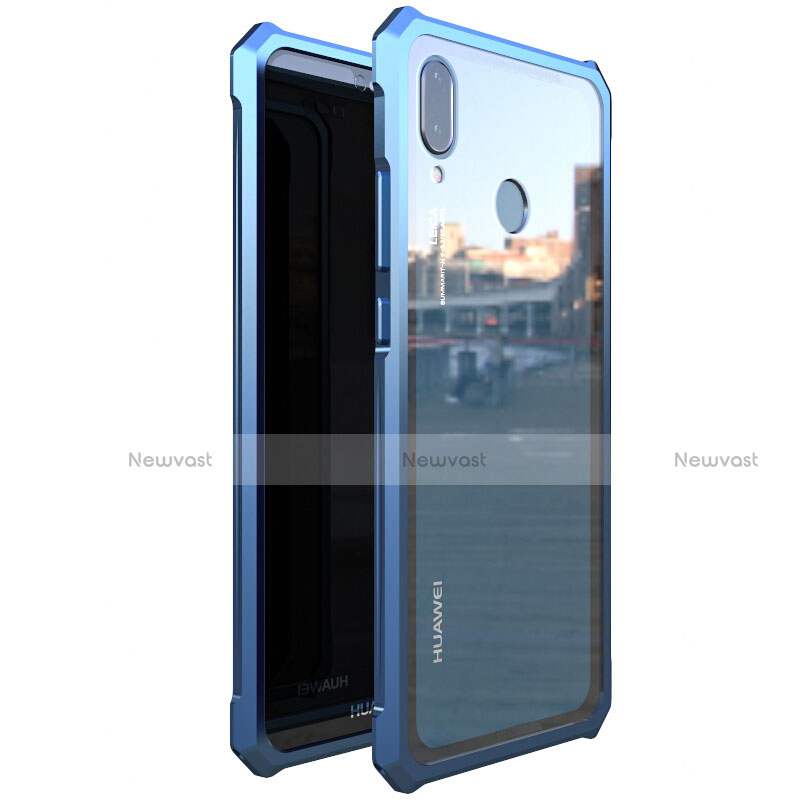 Luxury Aluminum Metal Frame Mirror Cover Case 360 Degrees M01 for Huawei Nova 3e Blue