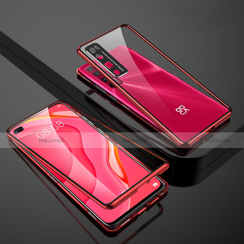 Luxury Aluminum Metal Frame Mirror Cover Case 360 Degrees M01 for Huawei Nova 7 Pro 5G Red