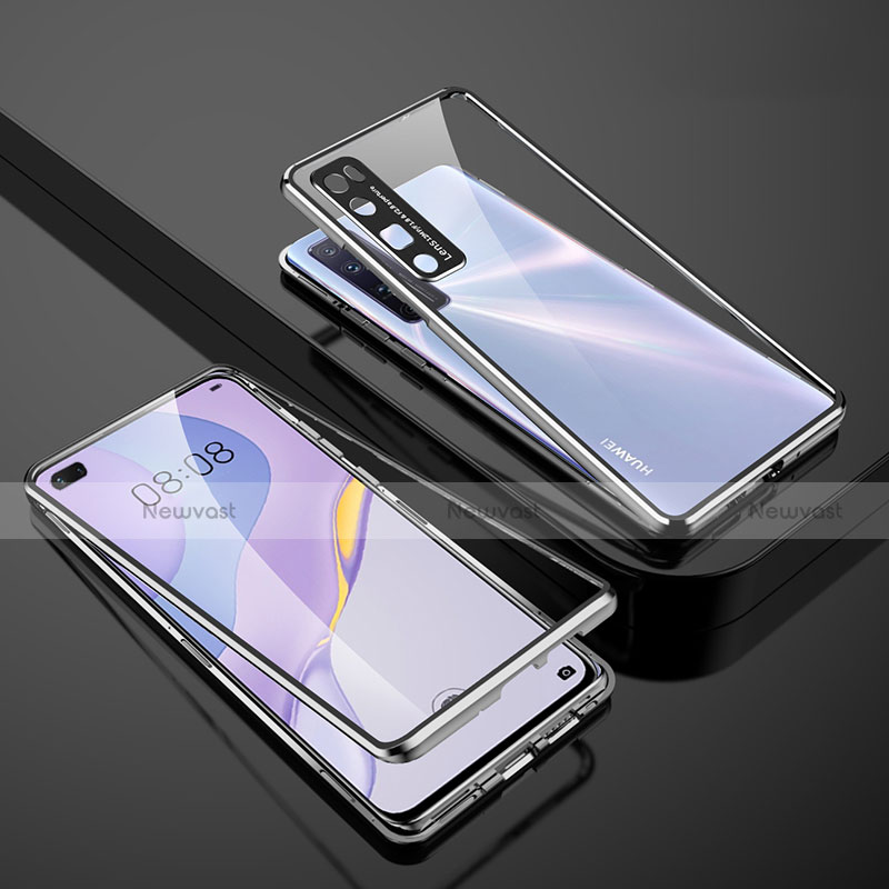 Luxury Aluminum Metal Frame Mirror Cover Case 360 Degrees M01 for Huawei Nova 7 Pro 5G Silver