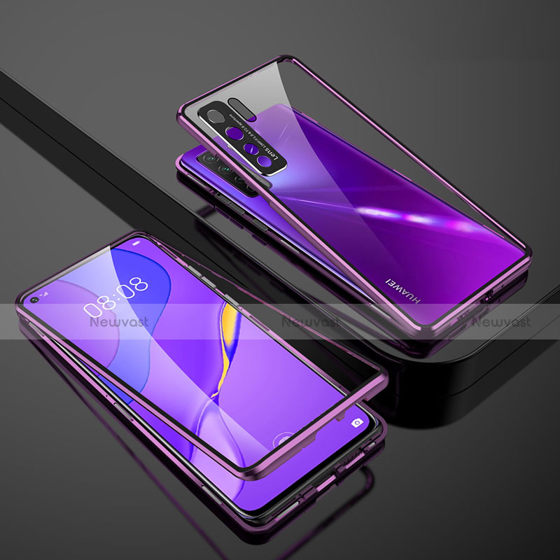 Luxury Aluminum Metal Frame Mirror Cover Case 360 Degrees M01 for Huawei Nova 7 SE 5G Purple