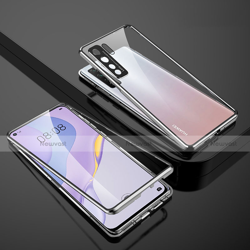 Luxury Aluminum Metal Frame Mirror Cover Case 360 Degrees M01 for Huawei Nova 7 SE 5G Silver