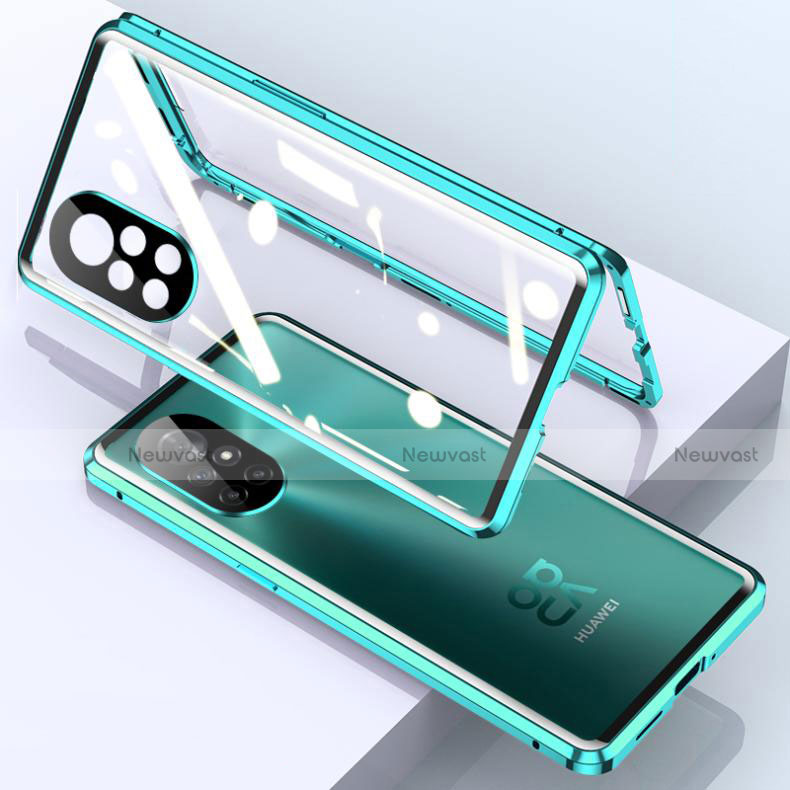 Luxury Aluminum Metal Frame Mirror Cover Case 360 Degrees M01 for Huawei Nova 8 Pro 5G Cyan