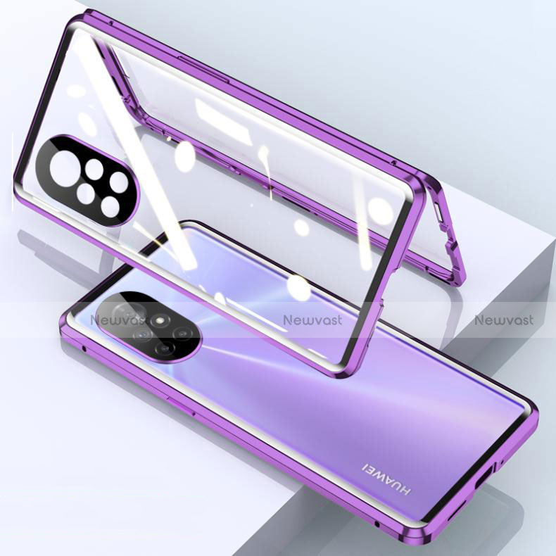 Luxury Aluminum Metal Frame Mirror Cover Case 360 Degrees M01 for Huawei Nova 8 Pro 5G Purple