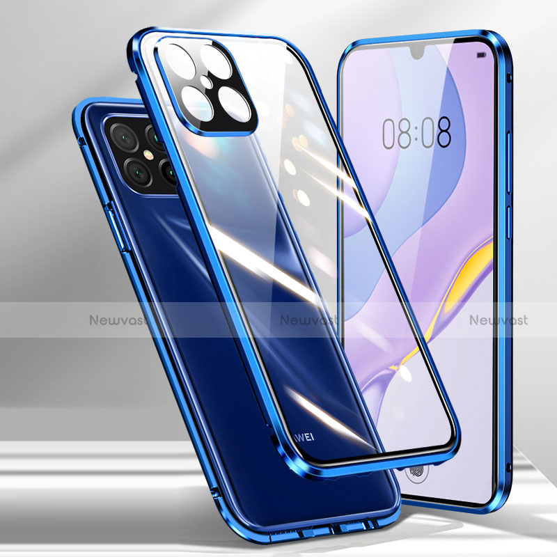 Luxury Aluminum Metal Frame Mirror Cover Case 360 Degrees M01 for Huawei Nova 8 SE 5G Blue