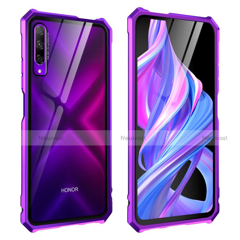 Luxury Aluminum Metal Frame Mirror Cover Case 360 Degrees M01 for Huawei P Smart Pro (2019) Purple